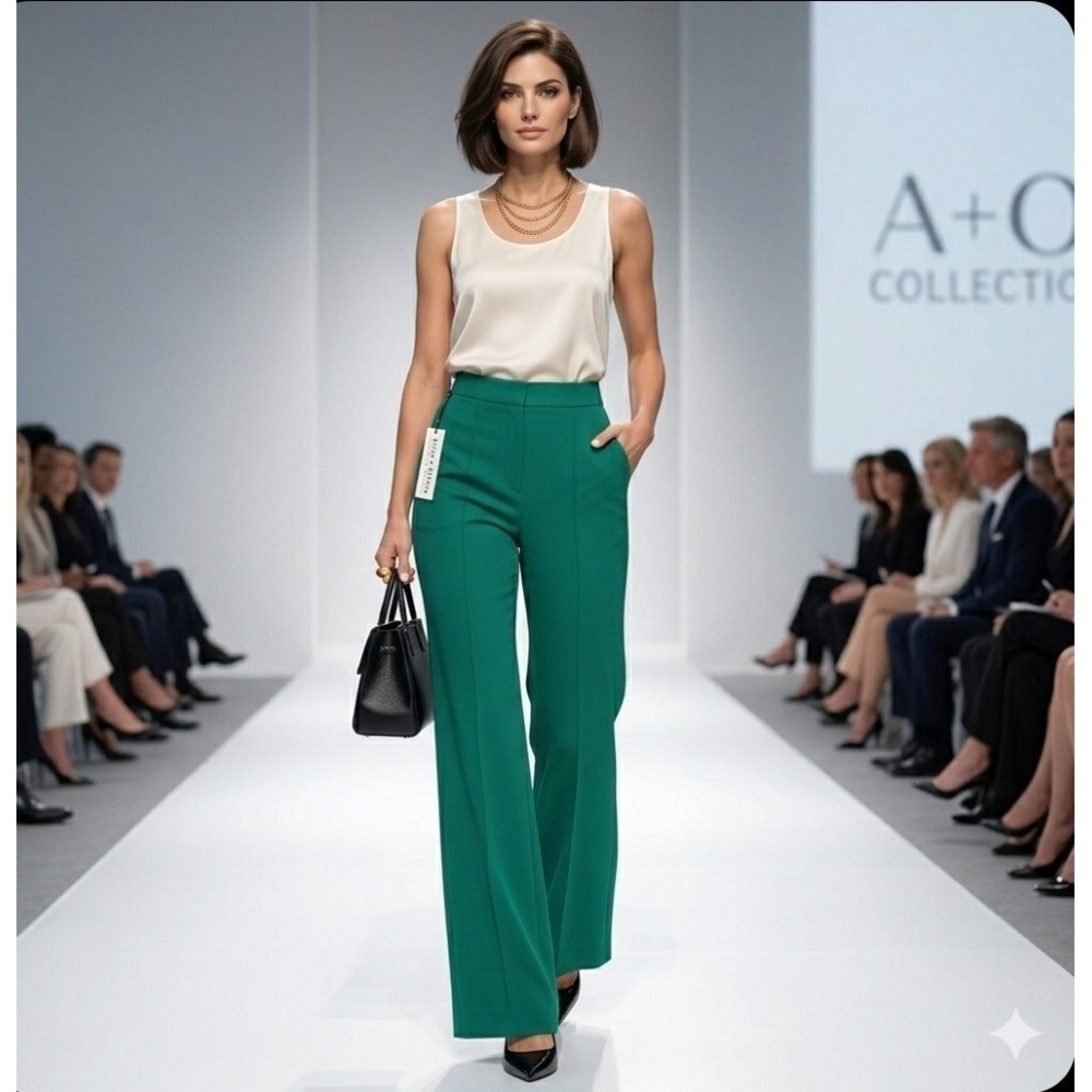 Alice + Olivia Dylan High‎ Waist Wide Leg Pants Sz 8 Teal Emerald Pleated Luxury